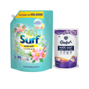 SURF nước giặt hương Sương mai dịu mát túi 2.9kg tặng gói nước giặt Comfort 350g