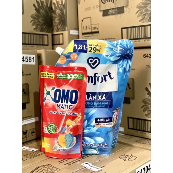 Nước xả vải COMFORT hương ban mai túi 1.8L tặng gói nước giặt OMO