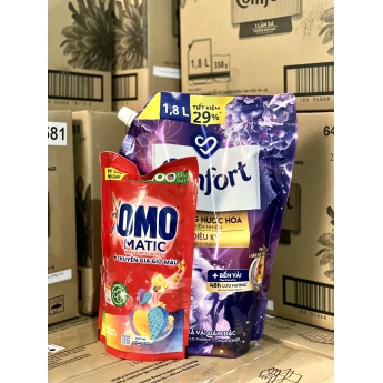 Nước xả vải COMFORT hương nước hoa thiên nhiên Diệu Kì túi 1.8L tặng gói nước giặt OMO