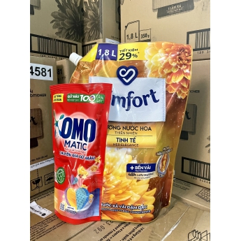 Nước xả vải COMFORT hương nước hoa thiên nhiên Tinh tế túi 1.8L tặng gói nước giặt OMO