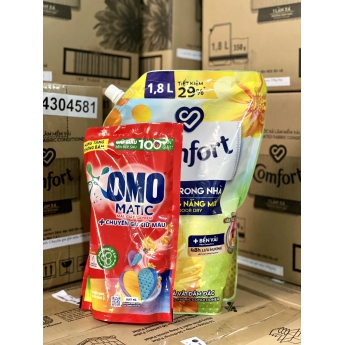 Nước xả vải COMFORT phơi trong nhà hương Nắng mới túi 1.8L tặng gói nước giặt OMO