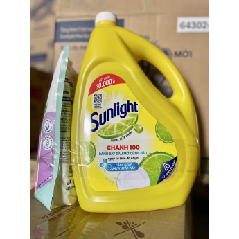Nước rửa chén SUNLIGHT Chanh 100 can 3.6kg tặng kèm túi nước lau sàn 700g