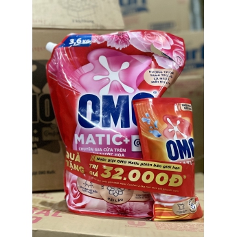 Nước Giặt OMO Matic chuyên gia cửa trên hương Comfort tinh dầu nước hoa hoa hồng Ecuador 3.6kg tặng kèm túi nước giặt 412g