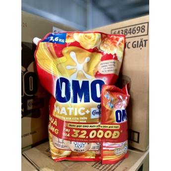 Nước giặt OMO Matic chuyên gia cửa trên tinh dầu nước hoa tinh tế 3.6kg tặng kèm túi nước giặt 412g