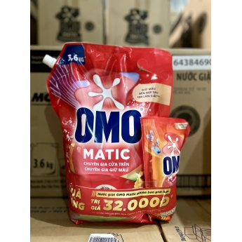 Nước giặt OMO Matic chuyên gia cửa trên Giữ màu Bền đẹp 3.6kg tặng túi nước giặt 412g