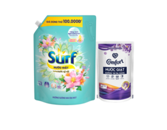 SURF nước giặt hương Sương mai dịu mát túi 2.9kg tặng gói nước giặt Comfort 350g