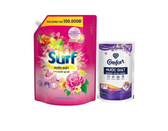 SURF nước giặt hương cỏ hoa diệu kỳ túi 2.9kg tặng kèm gói nước giặt Comfort 350g