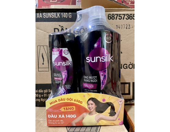 Dầu gội SUNSILK Óng mượt rạng ngời chai 650g tặng kèm chai Sunsilk xả 140g