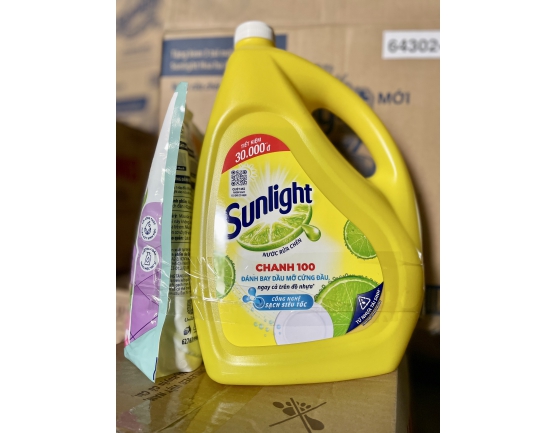 Nước rửa chén SUNLIGHT Chanh 100 can 3.6kg tặng kèm túi nước lau sàn 700g
