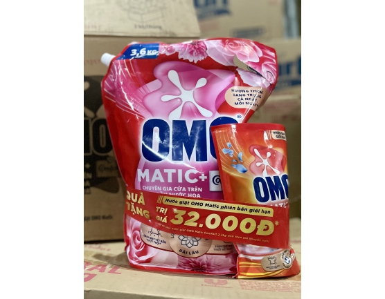 Nước Giặt OMO Matic chuyên gia cửa trên hương Comfort tinh dầu nước hoa hoa hồng Ecuador 3.6kg tặng kèm túi nước giặt 412g