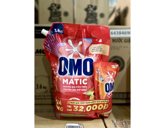 Nước giặt OMO Matic chuyên gia cửa trên Giữ màu Bền đẹp 3.6kg tặng túi nước giặt 412g